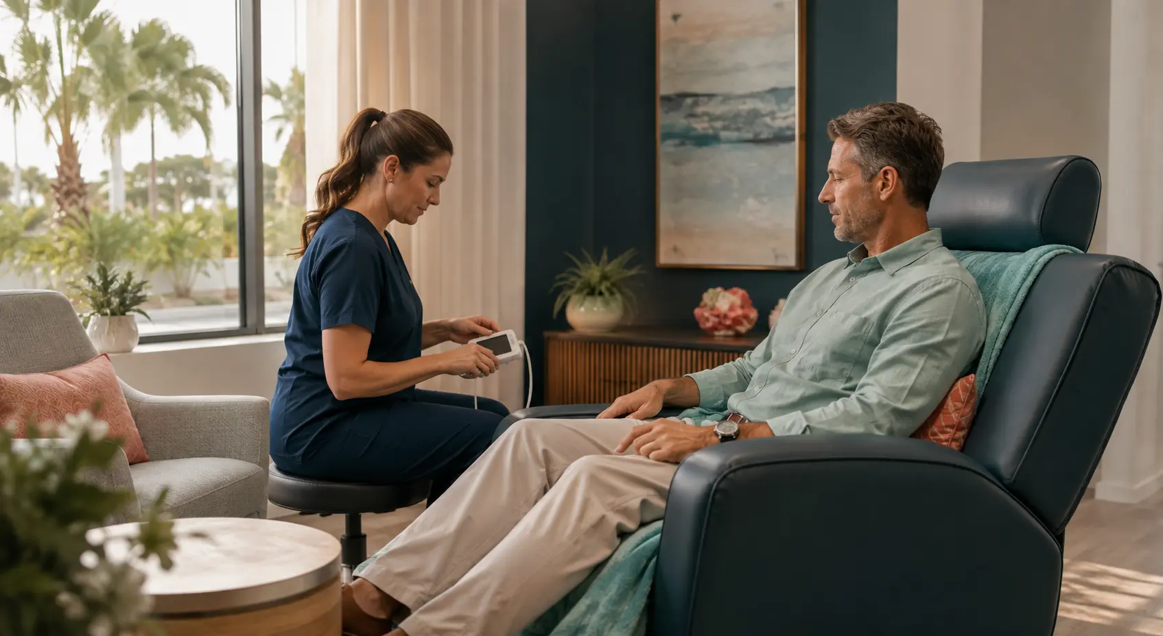 A calm, carefully prepared ketamine treatment environment