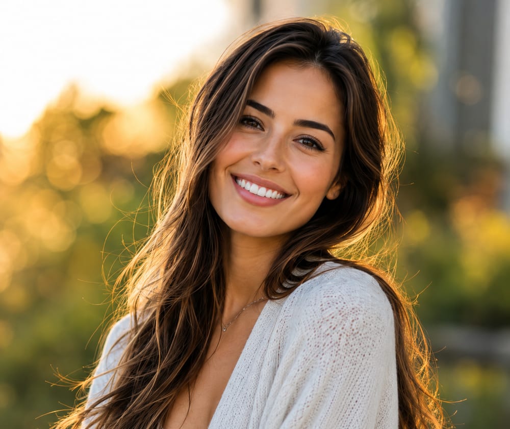 A woman smiling with renewed calm after Ketamine therapy in Florida